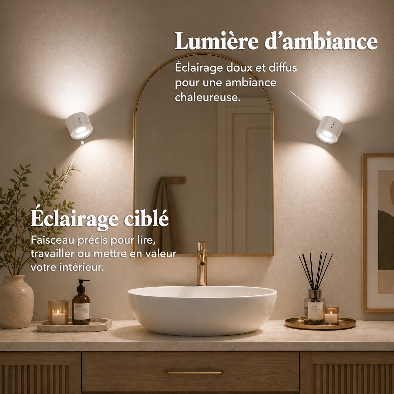 AVYO Halo™ | Lampe murale LED rotative 360° sans fil